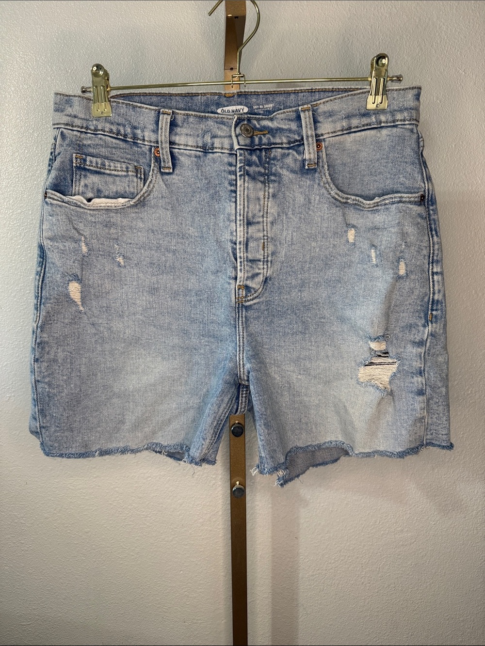 Old Navy Light Blue sky high Distressed Denim Jean Shorts - Women's size 12